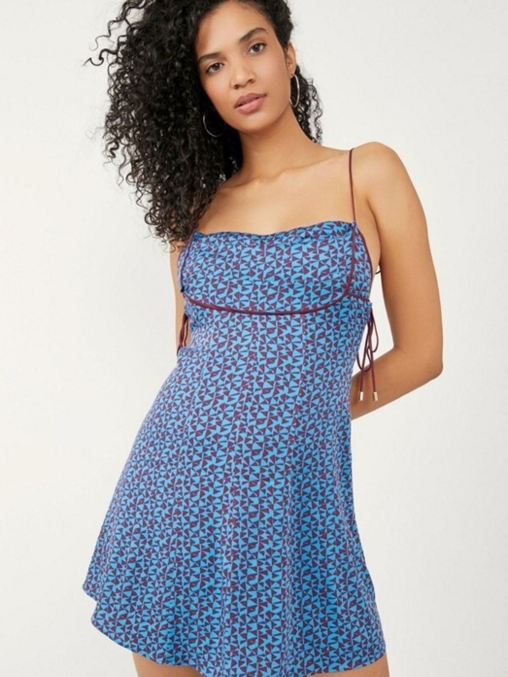 Free People Teal and Burgundy Geometric Halter Dress